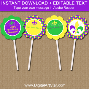 Mardi Gras Party Printables - Cupcake Toppers