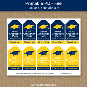 Navy Blue and Yellow Graduation Gift Tags Printable PDF