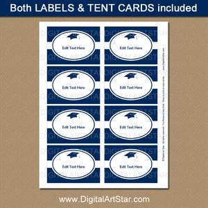 Navy and White Graduation Party Labels
