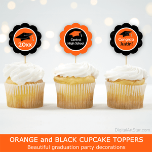 Orange and Black High School Graduation Party Decorations Cupcake Picks