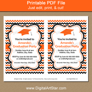 Printable Orange and Black Graduation Party Invitation Template