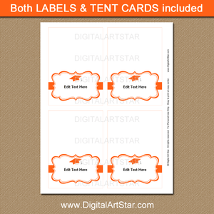 Printable White Graduation Tent Cards with Orange Accents