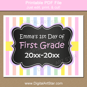 Pastel First Day of School Sign Printable PDF