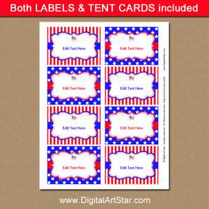 Printable Patriotic Labels and Buffet Cards