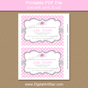 Pink Elephant Baby Shower Invitation Printable PDF