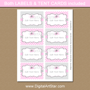 Pink and Gray Elephant Labels Template