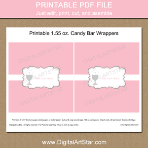 Pink and White First Communion Chocolate Bar Wrappers Printable