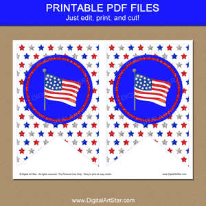 Printable 4th of July Banner with Glitter Stars and American Flag