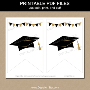 Printable Black Gold White Banner Decoration for Graduation