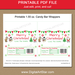 Printable Christmas Candy Wrappers Penguin Tree Santa Reindeer
