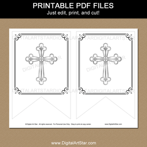 Printable Cross Banner for Confirmation Party Decorations Boys Girls Black and White