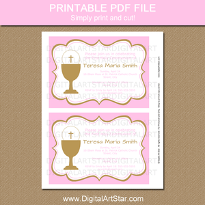 Printable First Communion Invitation Template Pink White Gold