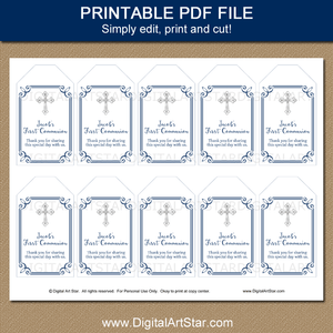 Printable First Communion Tags for Boys in Navy Blue and White