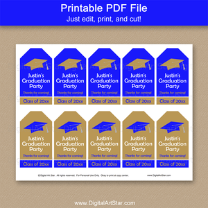 Printable Graduation Party Favor Tags Royal Blue and Gold