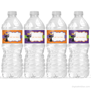 Printable Halloween Water Bottle Labels with Black Cat