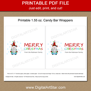 Printable Holiday Candy Bar Wrapper Template Christmas Gnome
