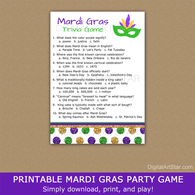 Printable Mardi Gras Questions and Answers Mardi Gras Trivia Quiz Game