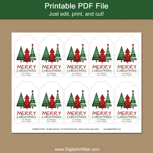 Printable Merry Christmas Tags with 3 Trees Together