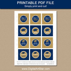 Printable Navy Blue and Gold Graduation Cupcake Picks