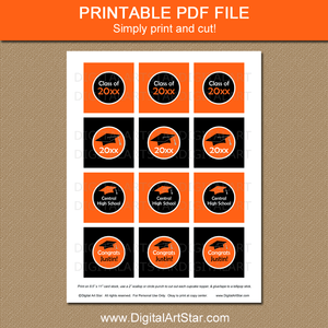 Printable Orange Black Graduation Cupcake Toppers Personalized with Name