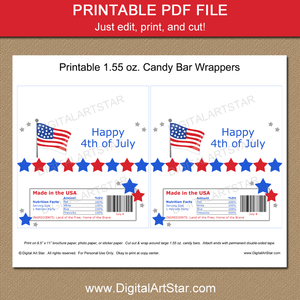 Printable Patriotic Candy Bar Wrappers for Party Favors