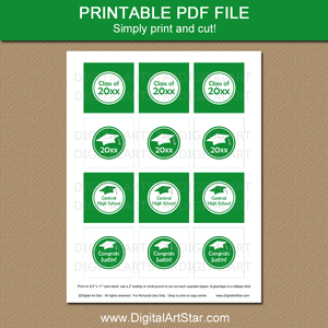Printable Personalized Graduation Cupcake Picks Green and White