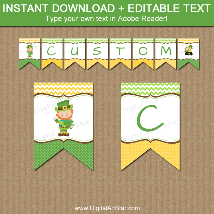 Printable St Patrick's Day Banner with Leprechauns