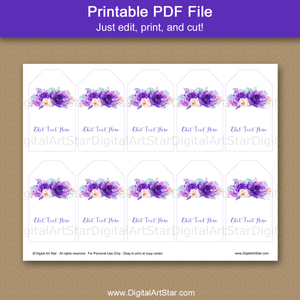 Printable Thank You Tags Purple Floral Birthday Tags Baby Shower Tags Wedding Tags