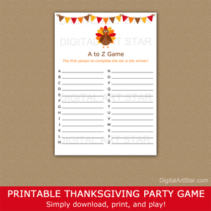 Printable Thanksgiving A-Z Game Download