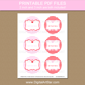Printable Valentine Stickers for Valentine Treat Bags Red Pink Chevron