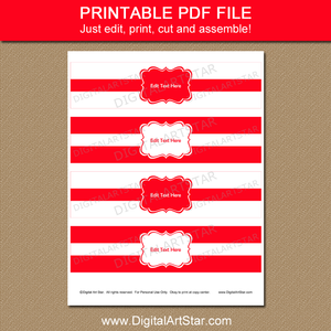 Printable Red and White Water Bottle Labels