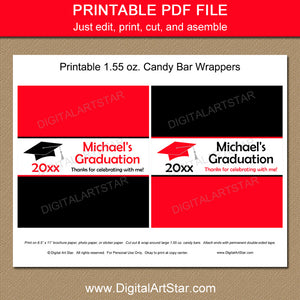 Red Black White Graduation Chocolate Bar Wrappers with Editable Text