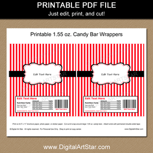 Candy Bar Wrapper Template - Red and White with Black Accents