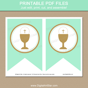 Mint and Gold First Communion Banner Printable 