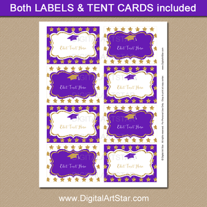 Purple and Gold Star Graduation Food Labels Printable