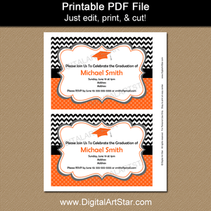 Printable Graduation Invitation Template Orange Black White