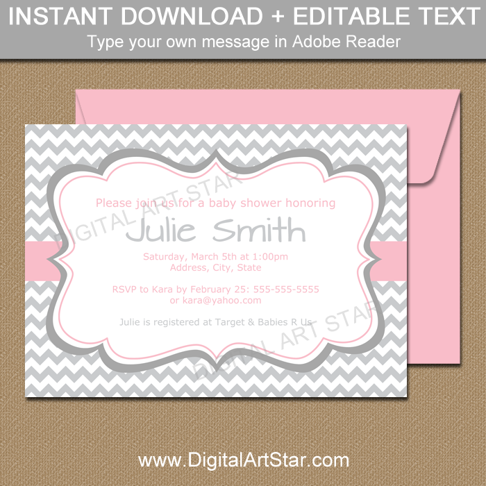 Gray and Pink Baby Shower Invitation Template