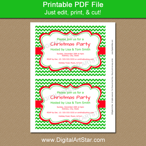 Printable Holiday Invite with Green Chevron