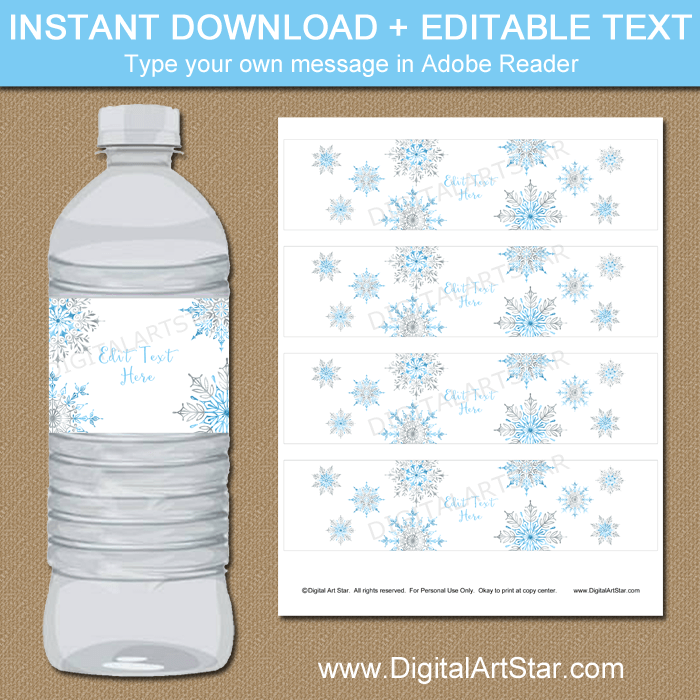 Printable Snowflake Water Bottle Labels for Snowflake Baby Shower