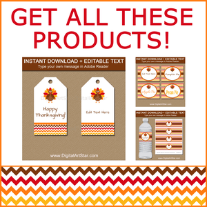 Printable Thanksgiving Tags, Food Labels, Water Bottle Labels