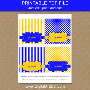 Royal Blue and Yellow Party Favor Bag Toppers Printable