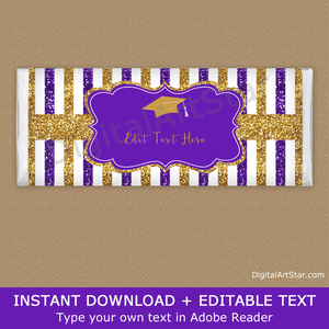 Purple and Gold Glitter Candy Bar Wrappers Graduation