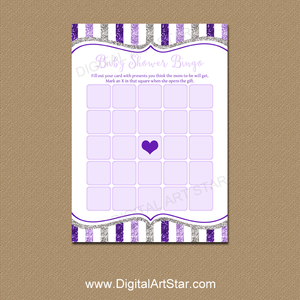 Purple and Silver Baby Shower Bingo Printable