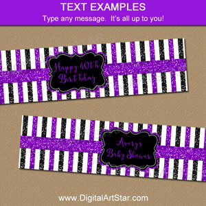 Editable Purple Black and White Water Bottle Labels