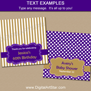 Purple and Gold Birthday Favor Bag Toppers