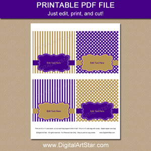 Printable Purple and Gold Treat Bag Toppers