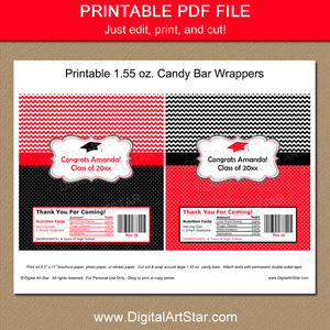 Red and Black Graduation Printable Candy Bar Wrapper Template