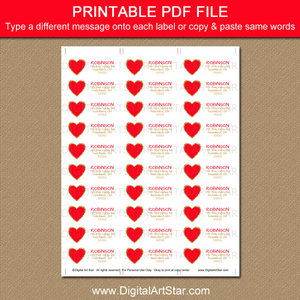 Red and Gold Heart Return Address Labels Printable PDF