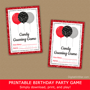 Red Black Silver Birthday Party Game for Adults Candy Guessing Game Cards