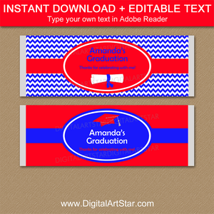 Red and Blue Graduation Candy Bar Wrappers Template Editable